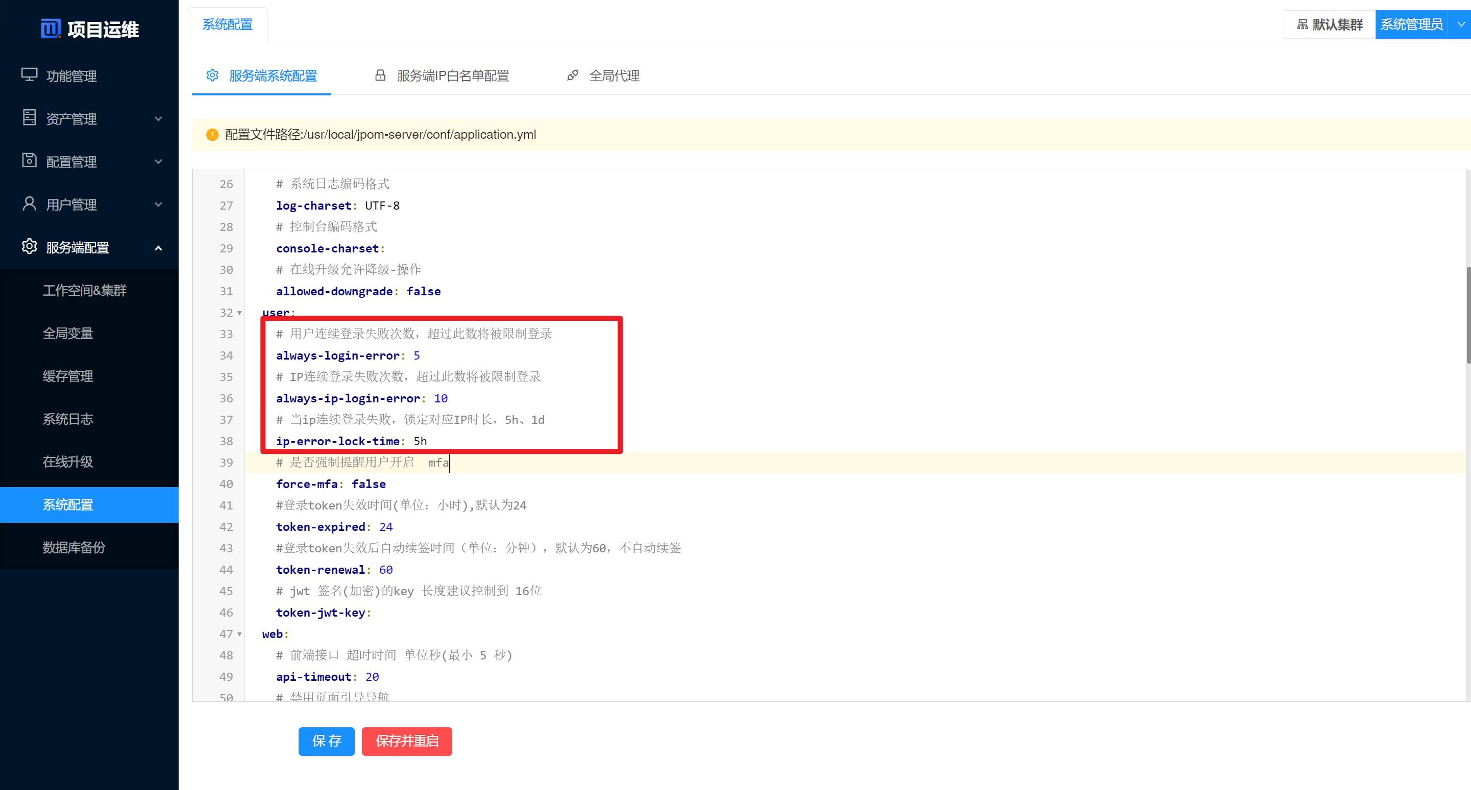 用户登录限制配置